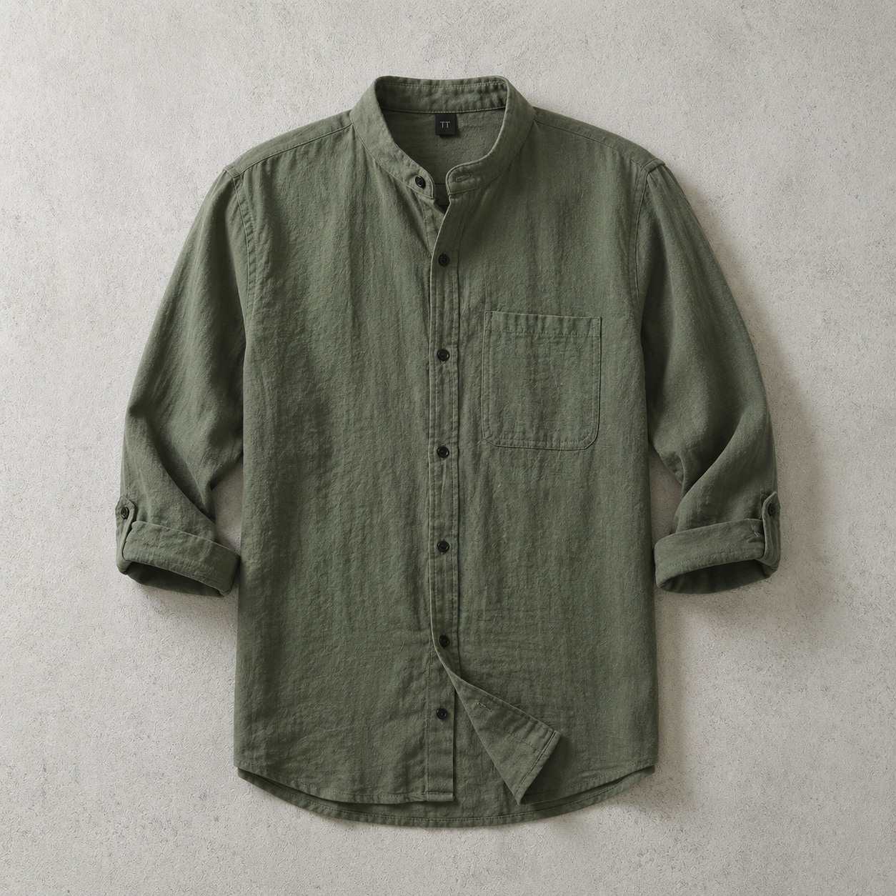 Men's Band Collar Shirt - 3/4 Sleeve Casual Button Down