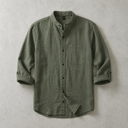 Men's Band Collar Shirt - 3/4 Sleeve Casual Button Down