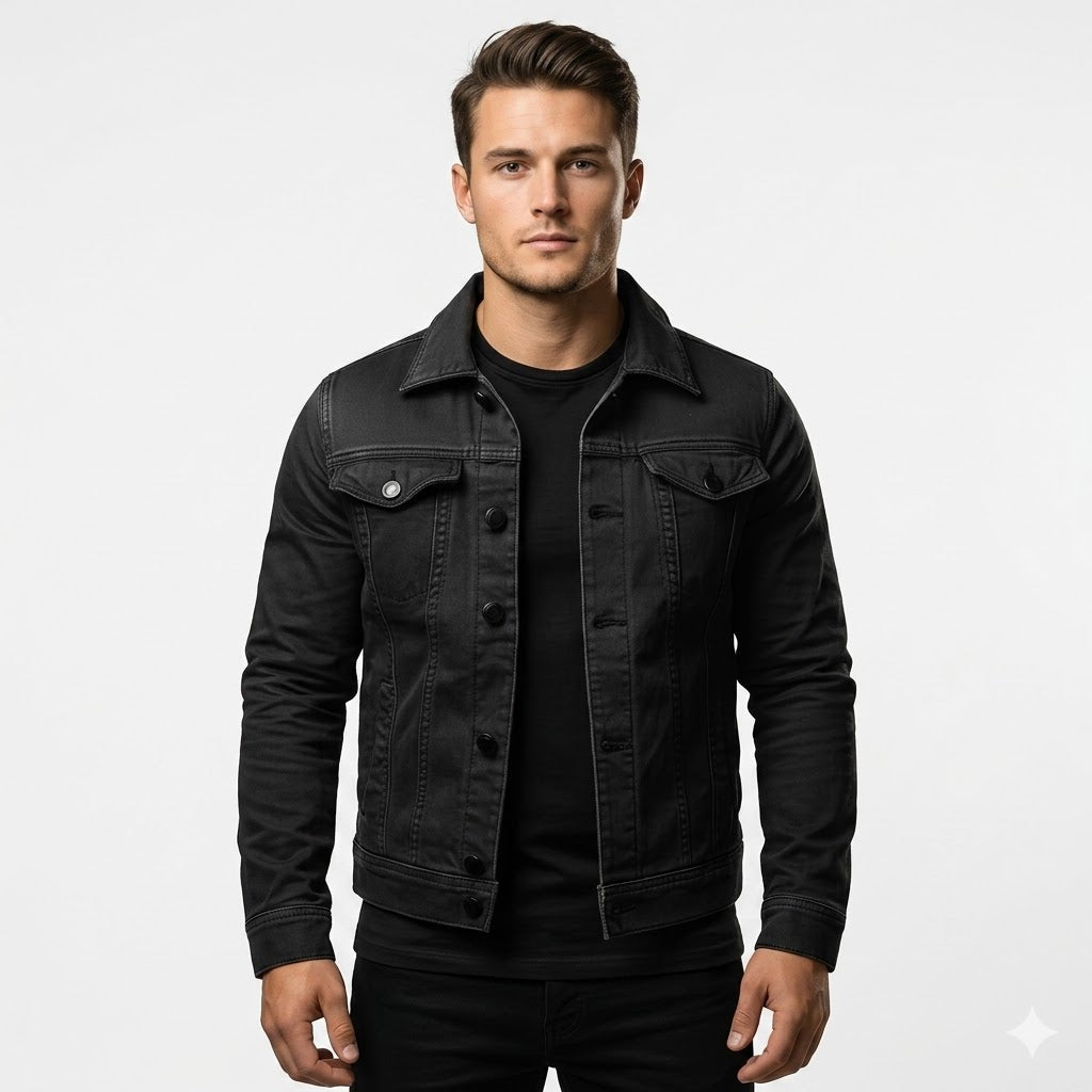 Men's Black Denim Jacket Casual Jean Jacket