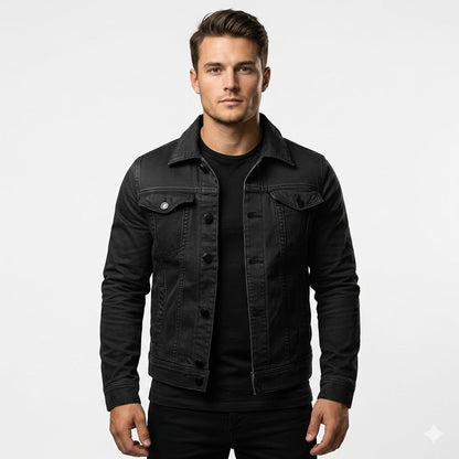 Men's Black Denim Jacket Casual Jean Jacket