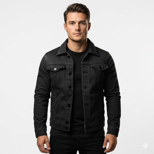 Men's Black Denim Jacket Casual Jean Jacket