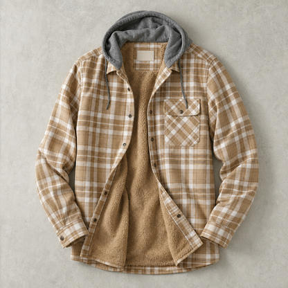 Men's Plaid Sherpa Shirt Jacket - Hooded Casual Outerwear