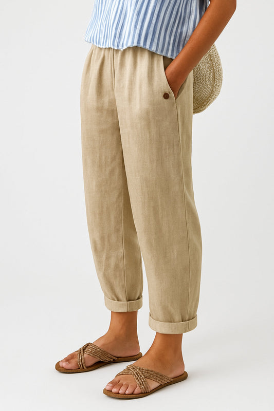 Beatrice | Women's Wide-Leg Linen Cropped Pants — Summer Trousers