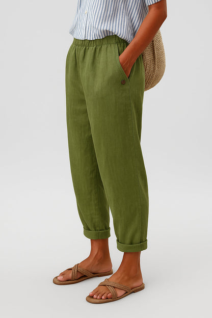 Beatrice | Women's Wide-Leg Linen Cropped Pants — Summer Trousers