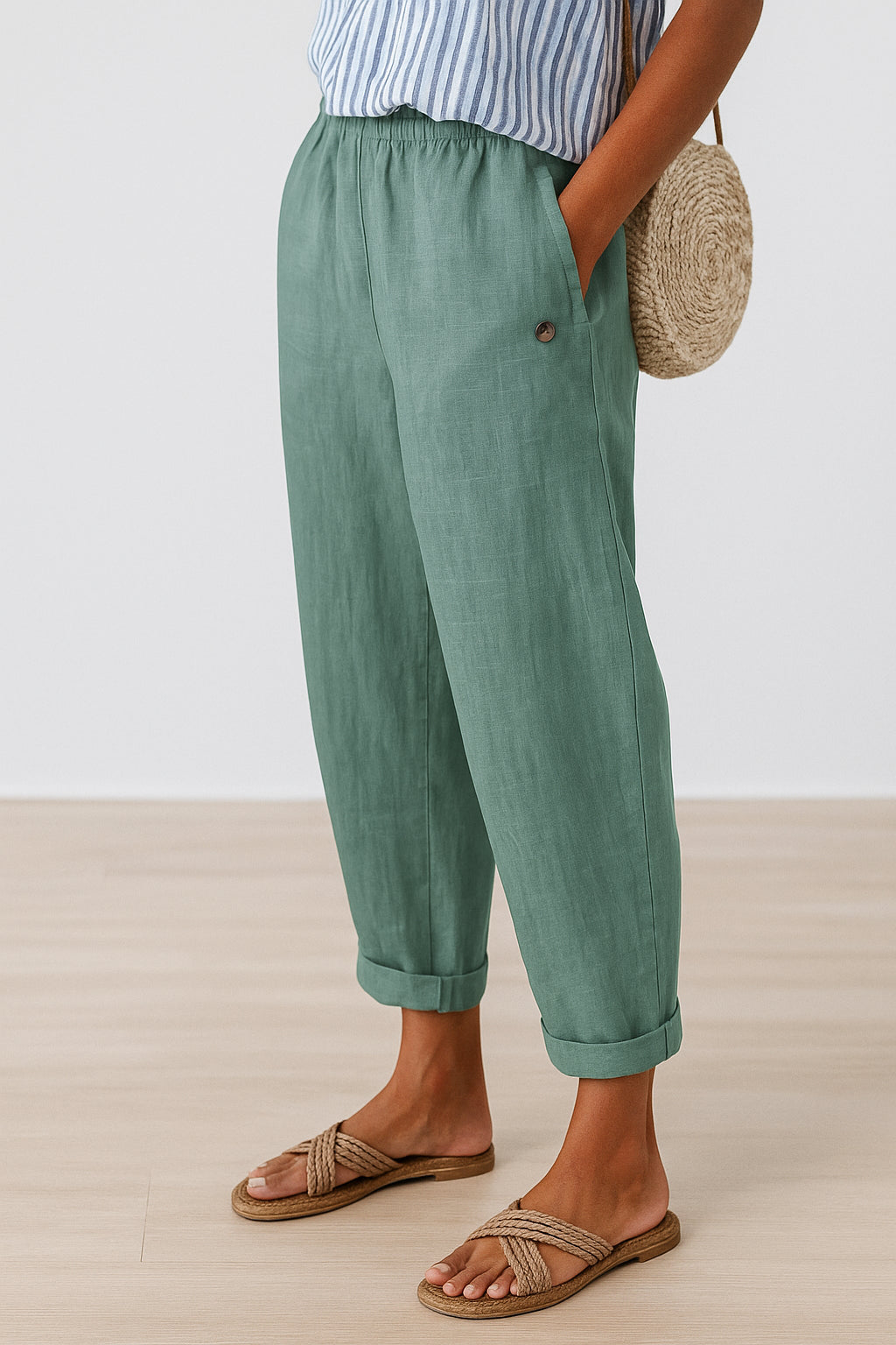Beatrice | Women's Wide-Leg Linen Cropped Pants — Summer Trousers