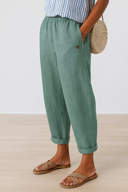 Beatrice | Women's Wide-Leg Linen Cropped Pants — Summer Trousers