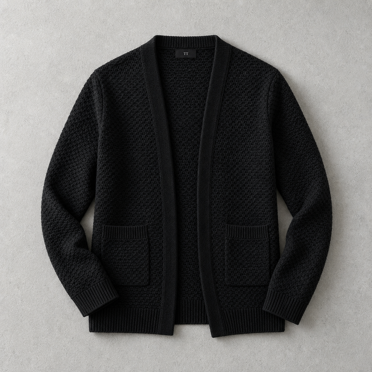 Men's Open Front Cardigan - Textured Knit Sweater