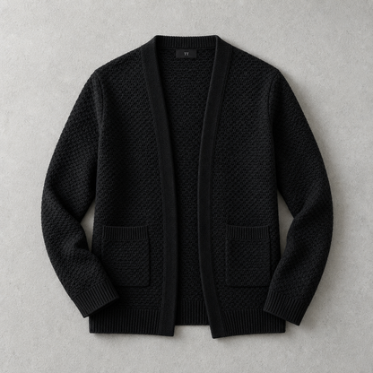 Men's Open Front Cardigan - Textured Knit Sweater