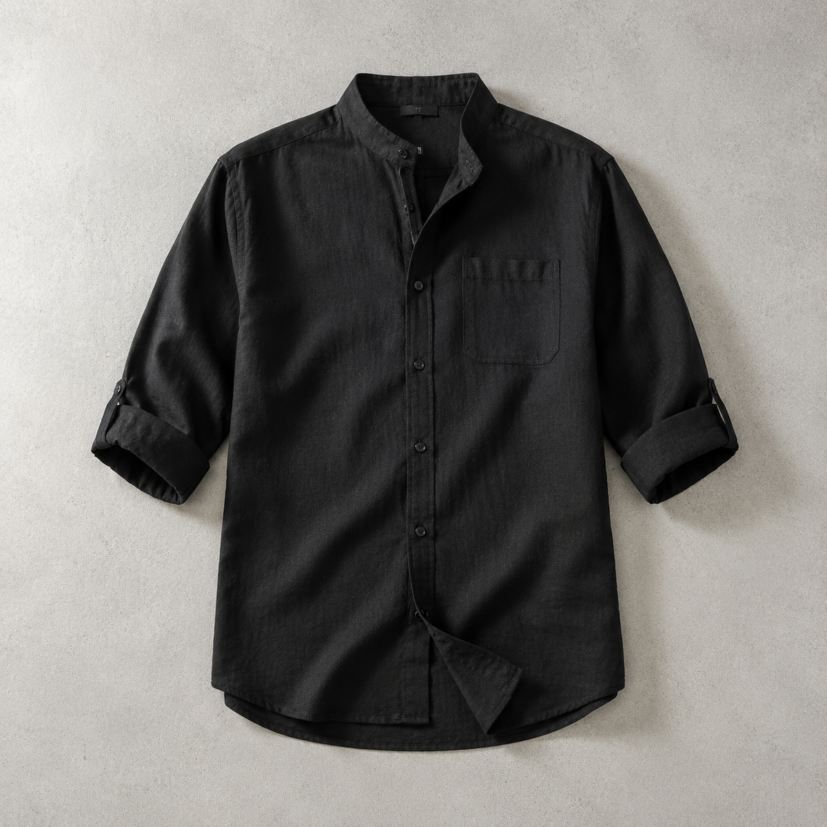 Men's Band Collar Shirt - 3/4 Sleeve Casual Button Down