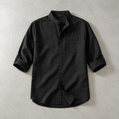 Men's Band Collar Shirt - 3/4 Sleeve Casual Button Down