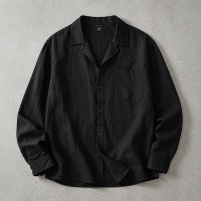 Men's Camp Collar Shirt - Linen Look Short Sleeve Casual Shirt