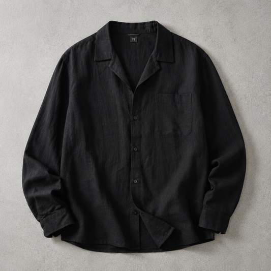 Men's Camp Collar Shirt - Linen Look Short Sleeve Casual Shirt