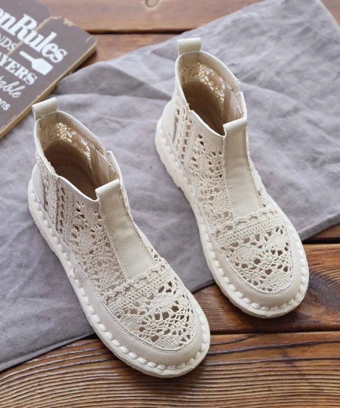 Women's Flat Lace-Up Boots Breathable Hollow-Out Design