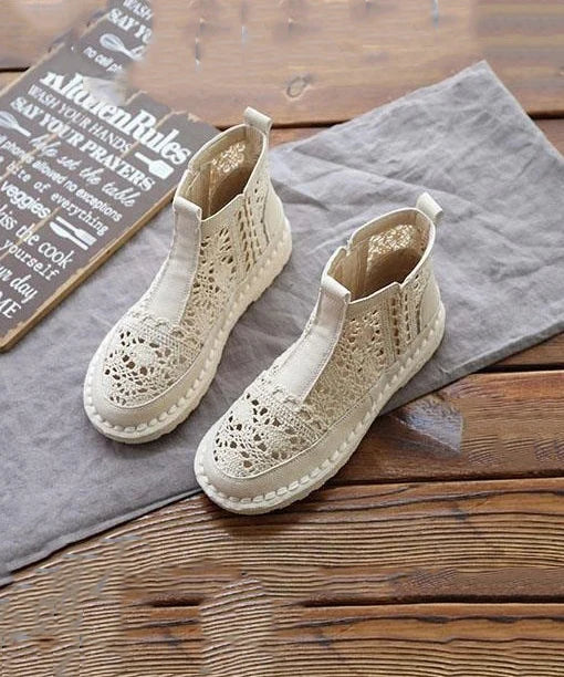 Women's Flat Lace-Up Boots Breathable Hollow-Out Design