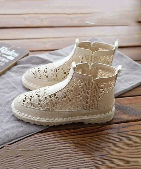 Women's Flat Lace-Up Boots Breathable Hollow-Out Design