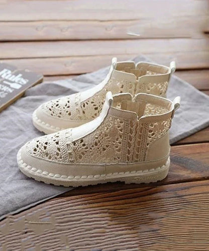 Women's Flat Lace-Up Boots Breathable Hollow-Out Design