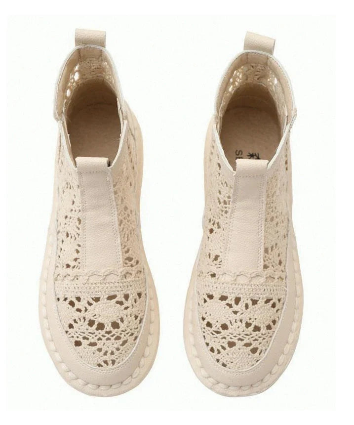Women's Flat Lace-Up Boots Breathable Hollow-Out Design