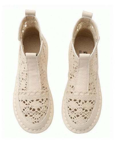 Women's Flat Lace-Up Boots Breathable Hollow-Out Design