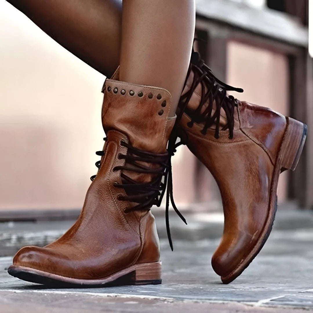 Women's Lace-Up Ankle Boots Studded Zipper Detail