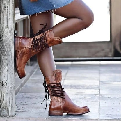 Women's Lace-Up Ankle Boots Studded Zipper Detail