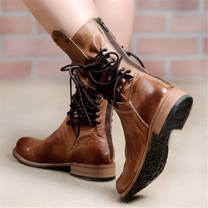 Women's Lace-Up Ankle Boots Studded Zipper Detail