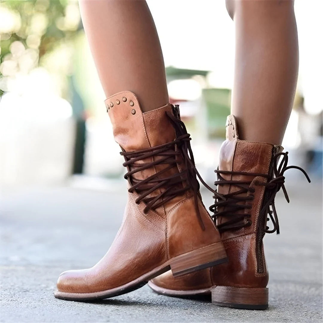 Women's Lace-Up Ankle Boots Studded Zipper Detail