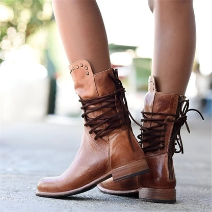 Women's Lace-Up Ankle Boots Studded Zipper Detail