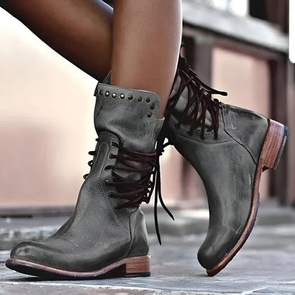 Women's Lace-Up Ankle Boots Studded Zipper Detail