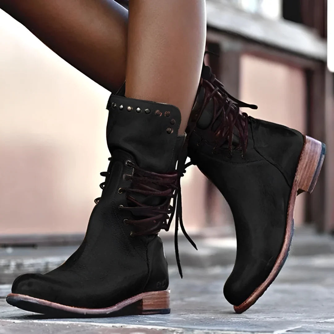Women's Lace-Up Ankle Boots Studded Zipper Detail