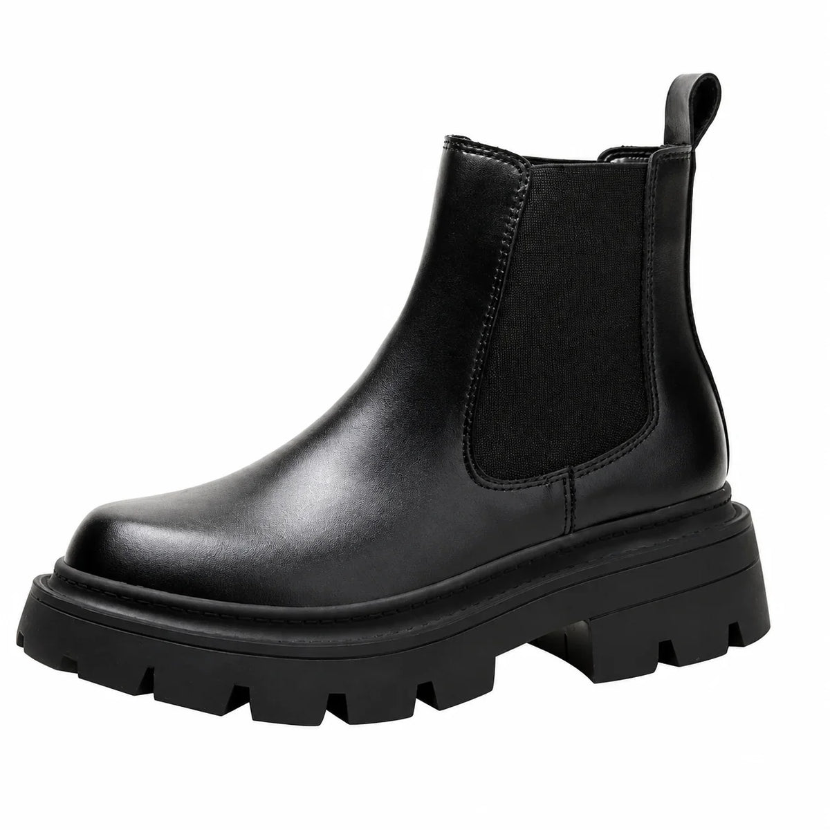 Women's Chelsea Boots Leather-Look Lug Sole Pull-On