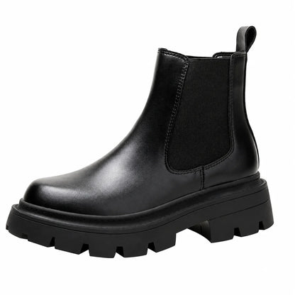 Women's Chelsea Boots Leather-Look Lug Sole Pull-On