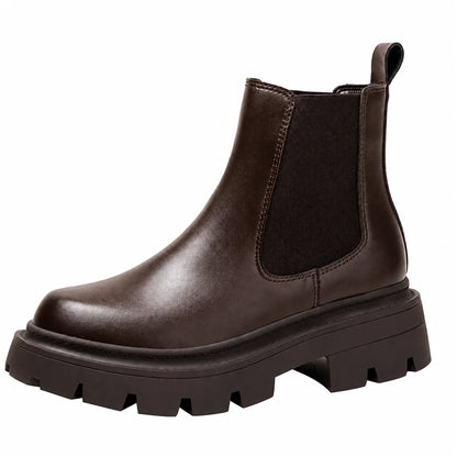 Women's Chelsea Boots Leather-Look Lug Sole Pull-On