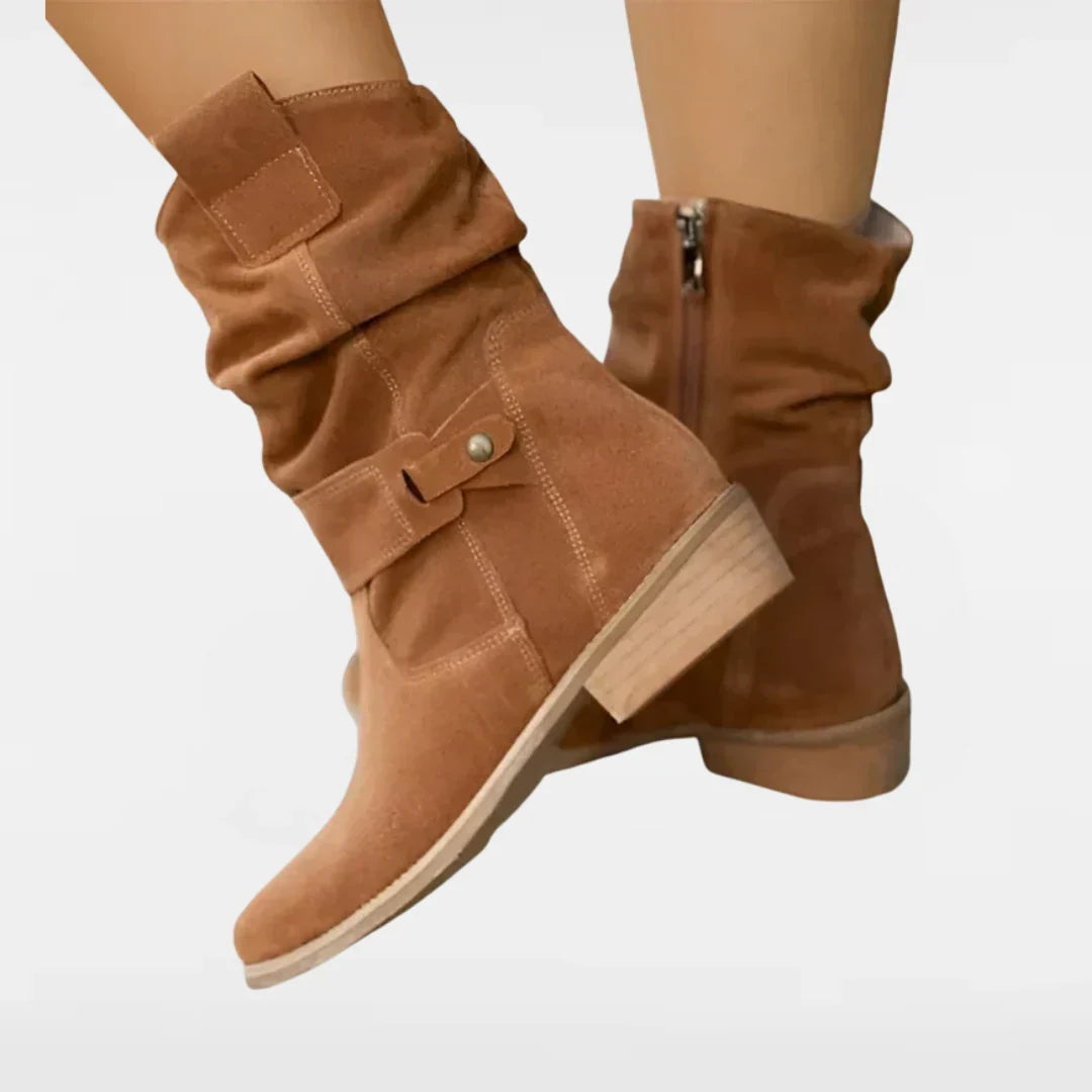 Women's Slouchy Ankle Boots Low Heel Side-Zip