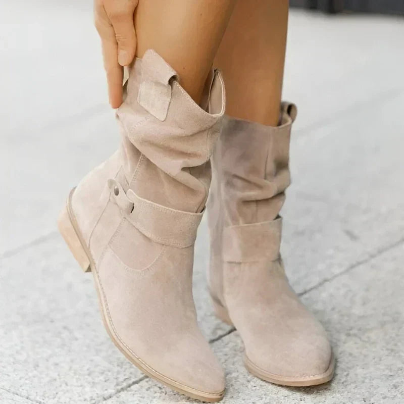 Women's Slouchy Ankle Boots Low Heel Side-Zip