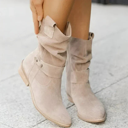 Women's Slouchy Ankle Boots Low Heel Side-Zip
