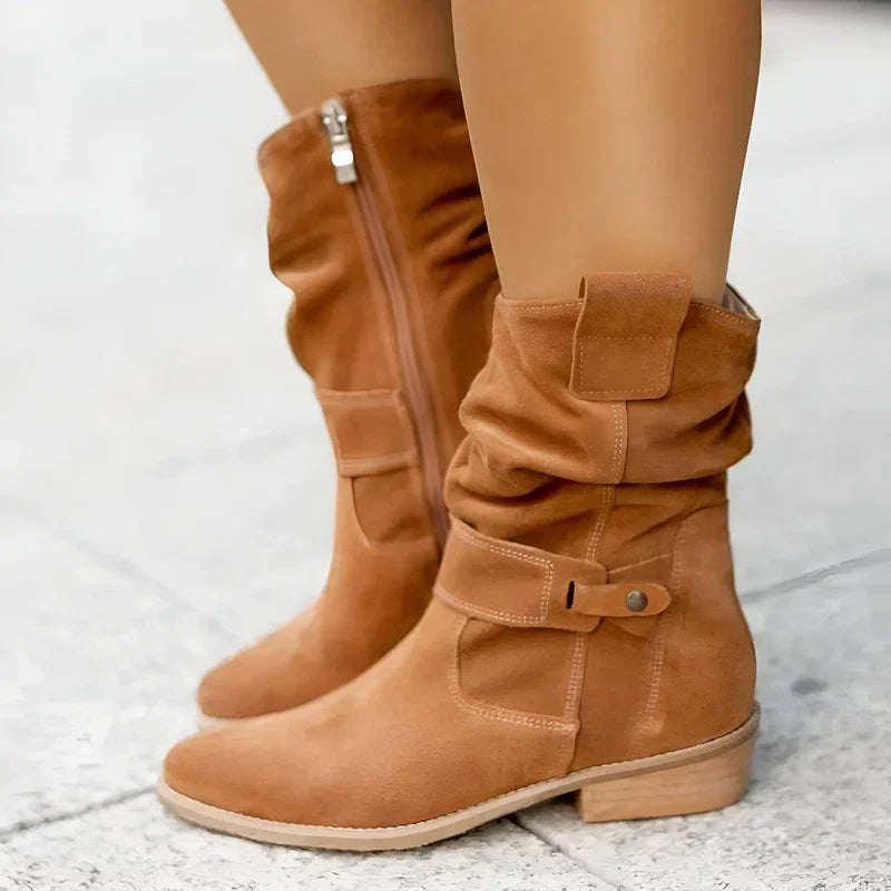 Women's Slouchy Ankle Boots Low Heel Side-Zip