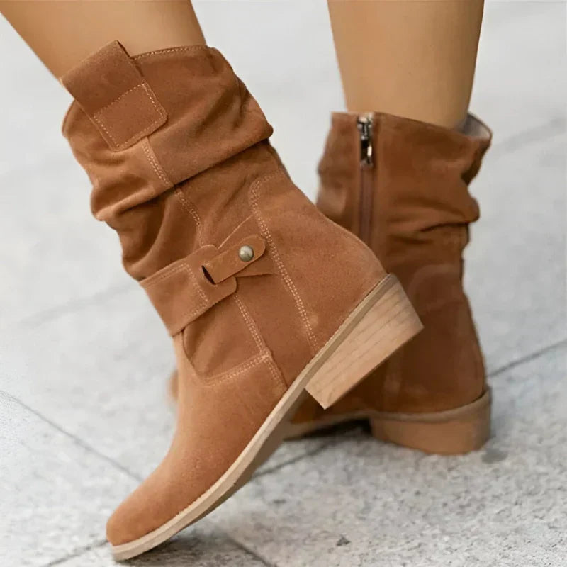Women's Slouchy Ankle Boots Low Heel Side-Zip