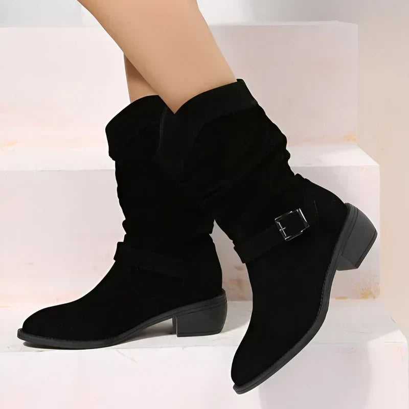 Women's Slouchy Ankle Boots Low Heel Side-Zip