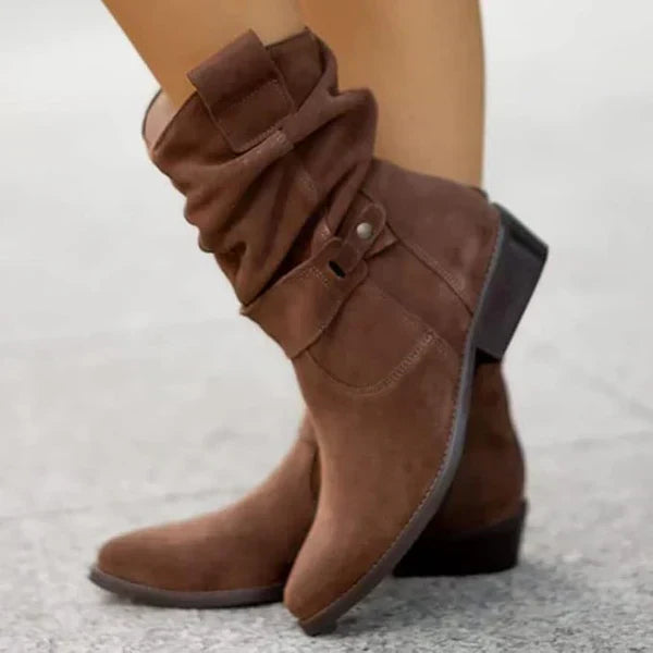 Women's Slouchy Ankle Boots Low Heel Side-Zip