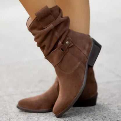 Women's Slouchy Ankle Boots Low Heel Side-Zip