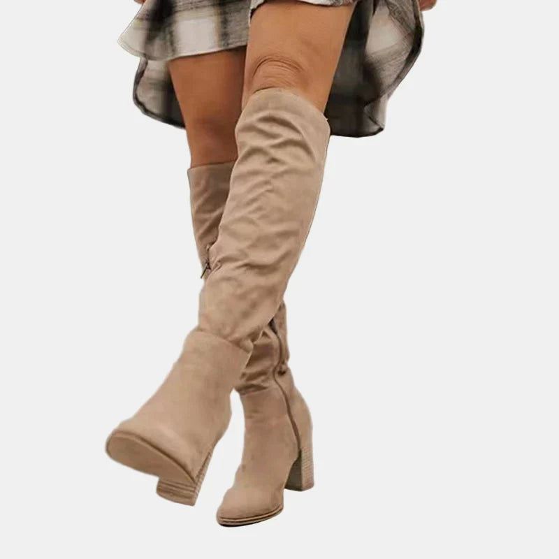 Women's Knee-High Boots Ruched Block Heel
