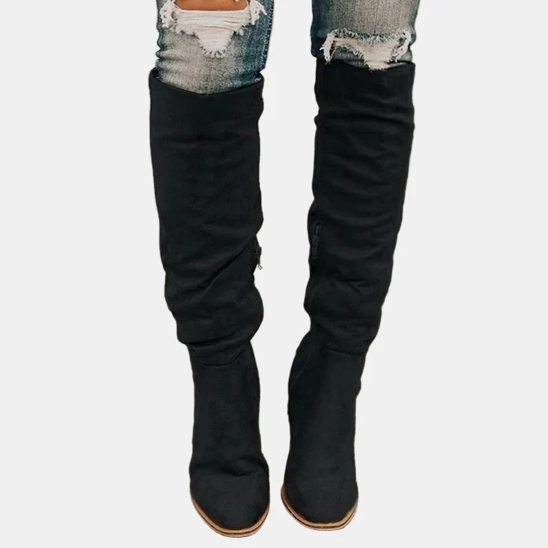 Women's Knee-High Boots Ruched Block Heel