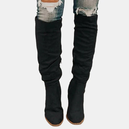 Women's Knee-High Boots Ruched Block Heel