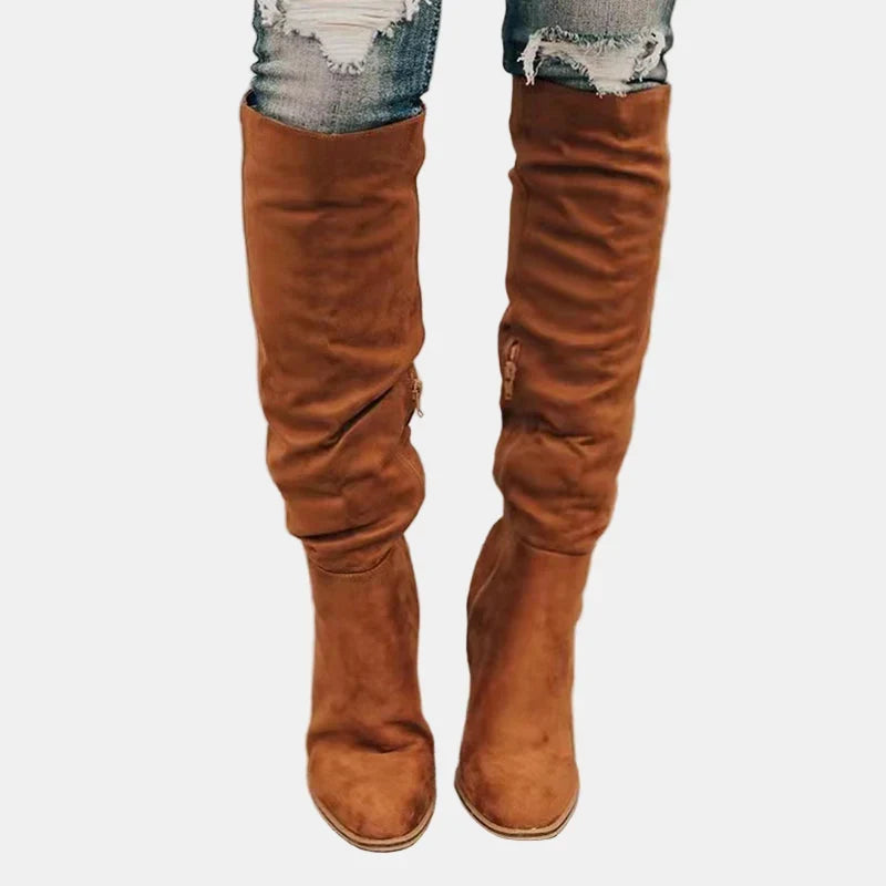 Women's Knee-High Boots Ruched Block Heel