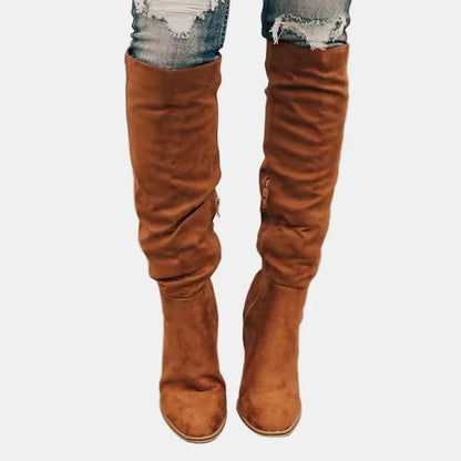 Women's Knee-High Boots Ruched Block Heel