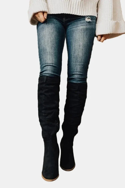 Women's Knee-High Boots Ruched Block Heel