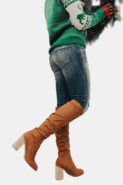 Women's Knee-High Boots Ruched Block Heel