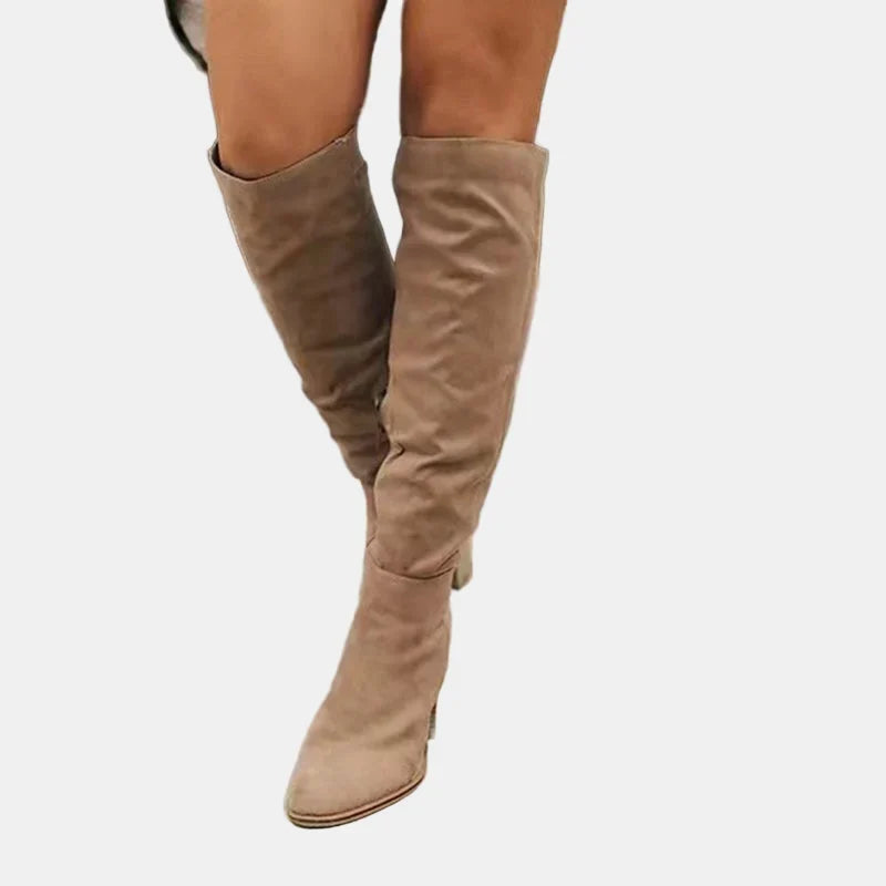 Women's Knee-High Boots Ruched Block Heel