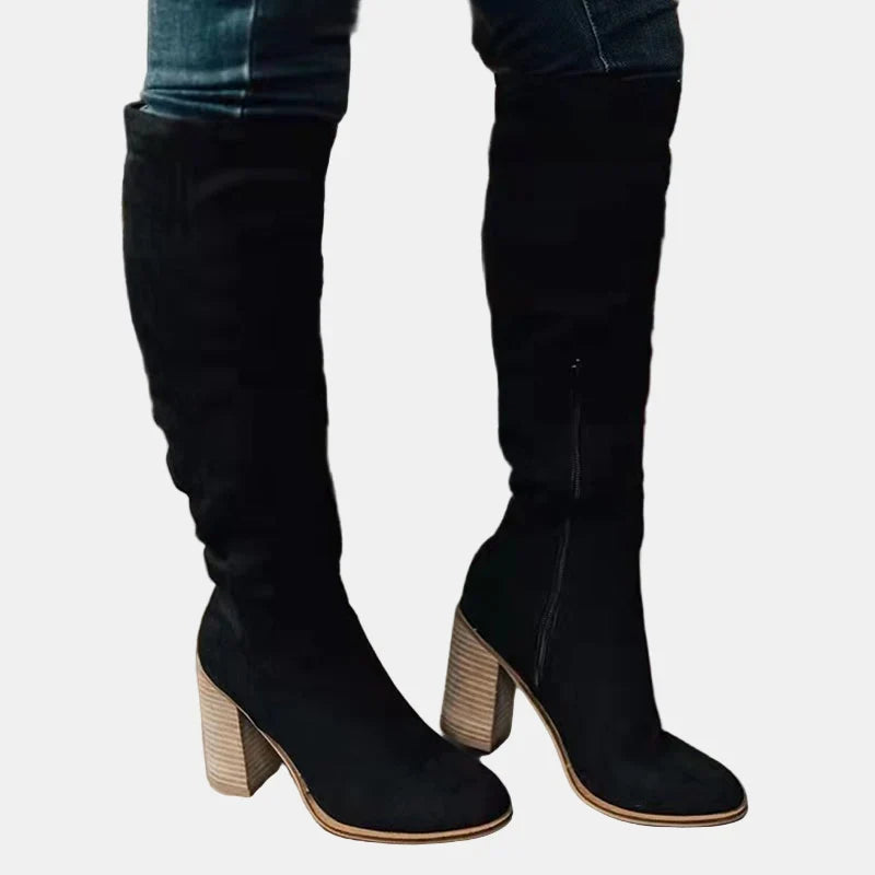 Women's Knee-High Boots Ruched Block Heel