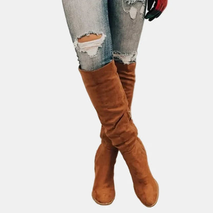 Women's Knee-High Boots Ruched Block Heel